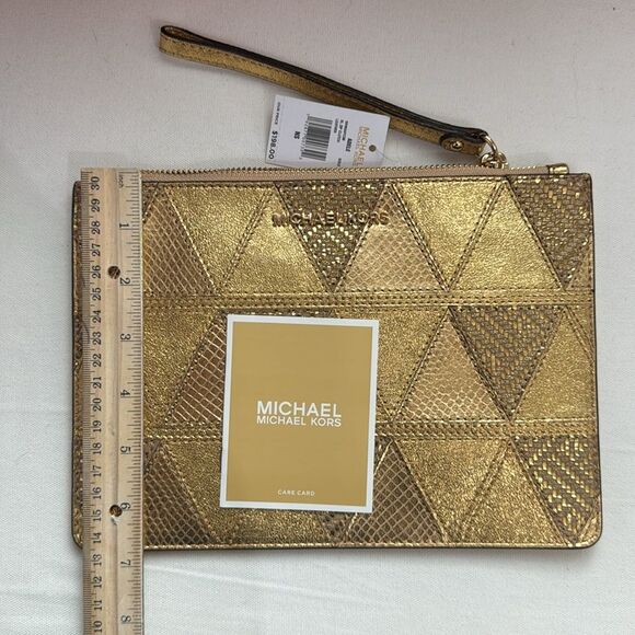 Michael Kors Adele XL Metallic Gold Leather Geometric Clutch - Picture 5 of 5